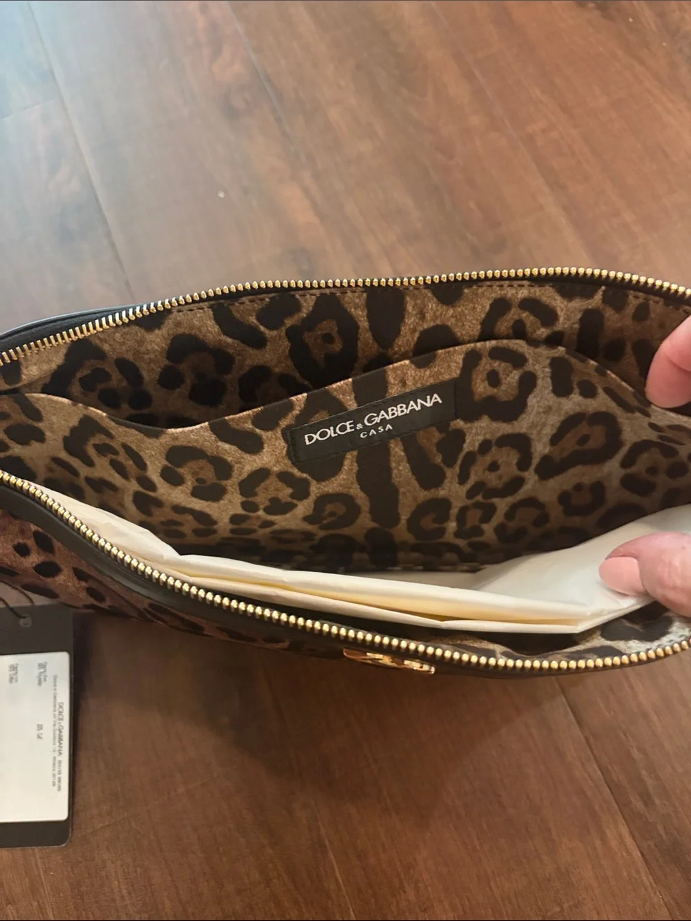 Dolce & Gabbana Leopard Print Satin Clutch in Brown and Black with Gold Hardware